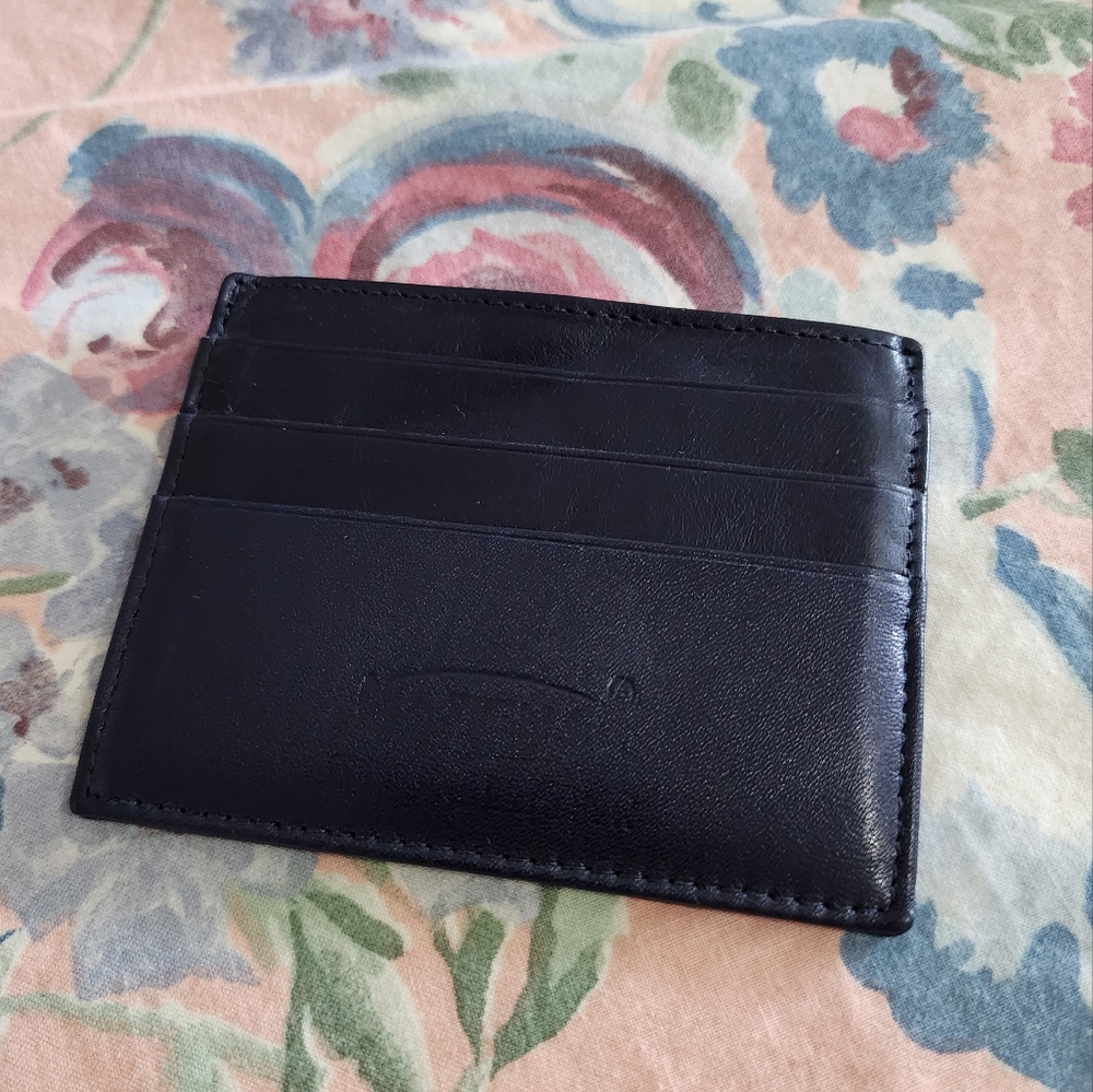 Genuine leather navy blue id card wallet